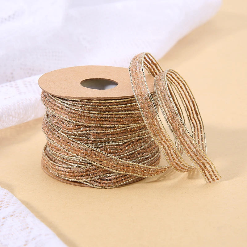 10M/Roll Vintage Jute Burlap Hessian Ribbon With Lace Rustic Wedding Party Decoration Christmas DIY Craft Gift Packing Webbing