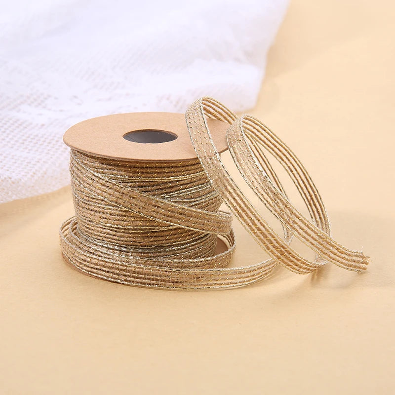 10M/Roll Vintage Jute Burlap Hessian Ribbon With Lace Rustic Wedding Party Decoration Christmas DIY Craft Gift Packing Webbing