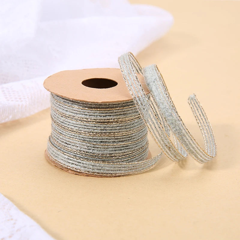 10M/Roll Vintage Jute Burlap Hessian Ribbon With Lace Rustic Wedding Party Decoration Christmas DIY Craft Gift Packing Webbing