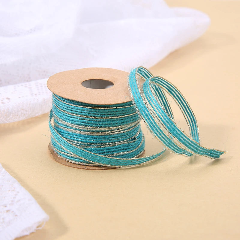 10M/Roll Vintage Jute Burlap Hessian Ribbon With Lace Rustic Wedding Party Decoration Christmas DIY Craft Gift Packing Webbing