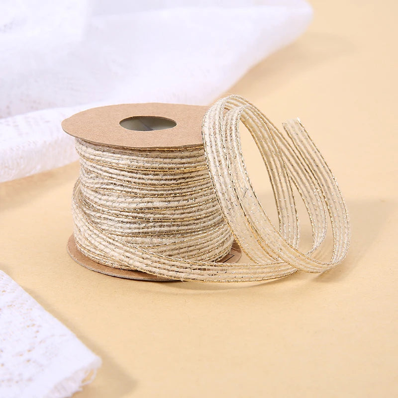 10M/Roll Vintage Jute Burlap Hessian Ribbon With Lace Rustic Wedding Party Decoration Christmas DIY Craft Gift Packing Webbing