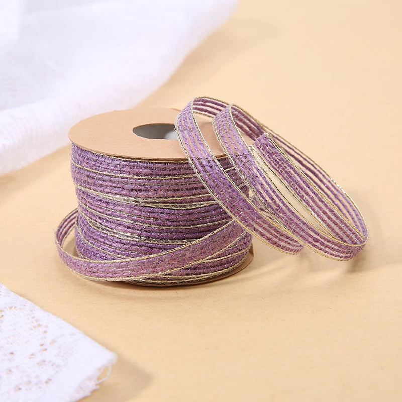 10M/Roll Vintage Jute Burlap Hessian Ribbon With Lace Rustic Wedding Party Decoration Christmas DIY Craft Gift Packing Webbing