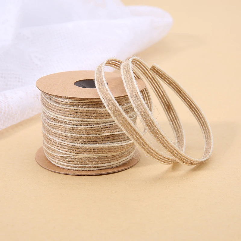 10M/Roll Vintage Jute Burlap Hessian Ribbon With Lace Rustic Wedding Party Decoration Christmas DIY Craft Gift Packing Webbing