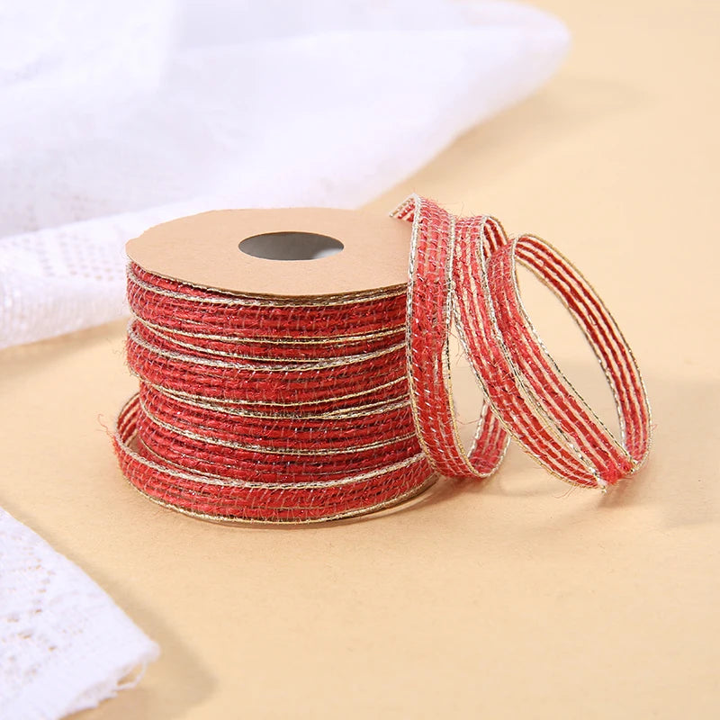 10M/Roll Vintage Jute Burlap Hessian Ribbon With Lace Rustic Wedding Party Decoration Christmas DIY Craft Gift Packing Webbing