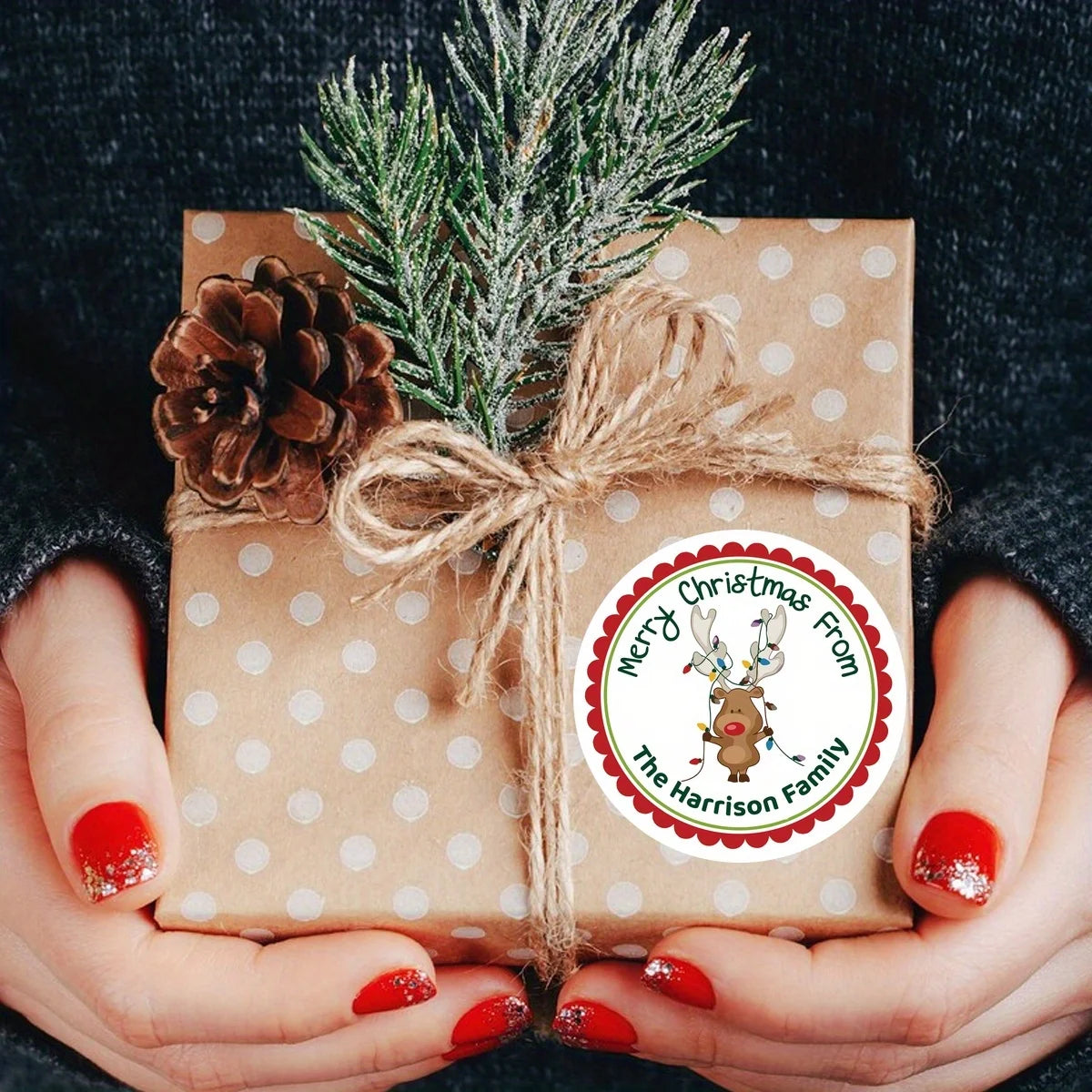 4-7CM Personalized Reindeer Christmas Sticker, Custom Holiday Gift and Envelope Labels - Harrison Family Merry Christmas Labels