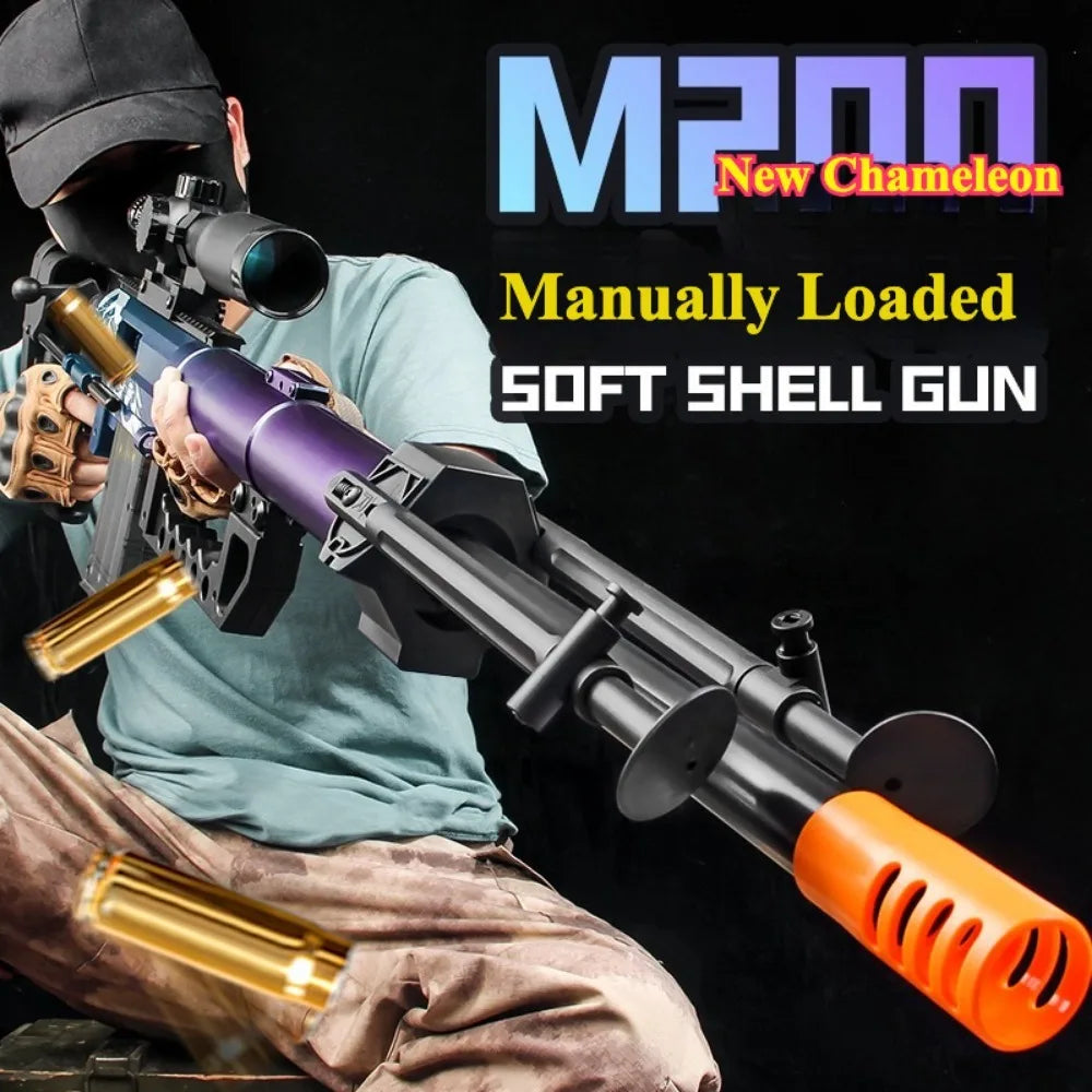 93/130cm M200 Shell Throwing Soft Bullet Toy Gun Manual Loading Sniper Rifle Model Can Fire Toy Gun Christmas Gift for Children