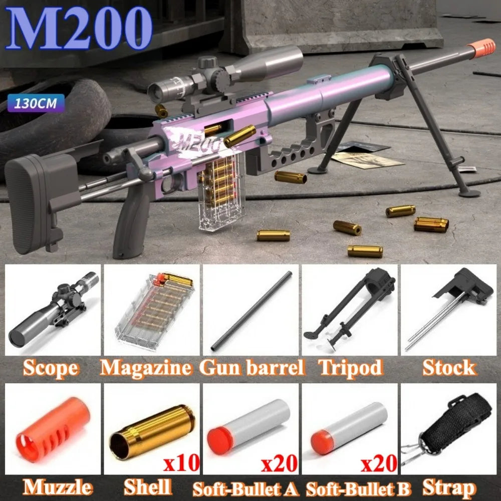 93/130cm M200 Shell Throwing Soft Bullet Toy Gun Manual Loading Sniper Rifle Model Can Fire Toy Gun Christmas Gift for Children