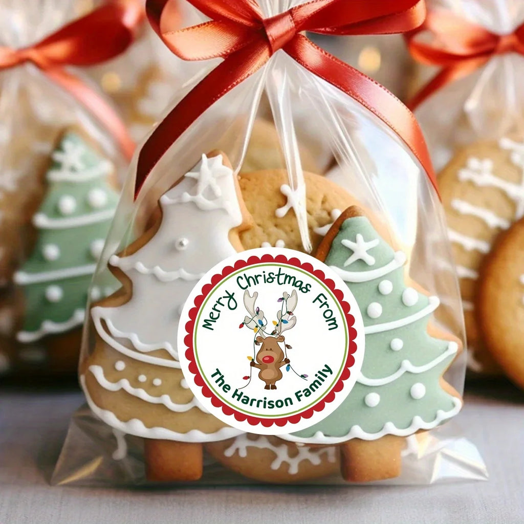 4-7CM Personalized Reindeer Christmas Sticker, Custom Holiday Gift and Envelope Labels - Harrison Family Merry Christmas Labels