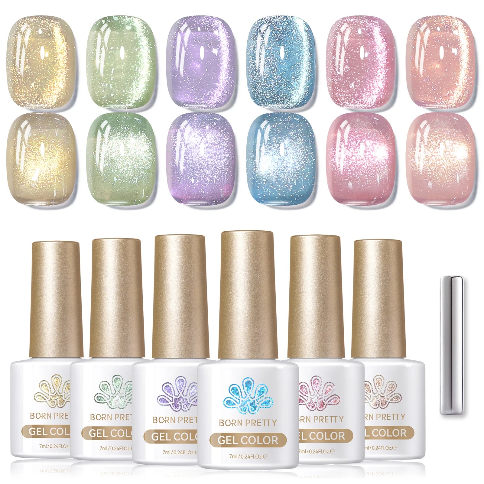 BORN PRETTY 7ml 6PCS Christmas Scarlet Carol Frosty Ode Cat Magnetic Eye Gel Nail Polish Set Winter Snowflake Soak Off UV Salon