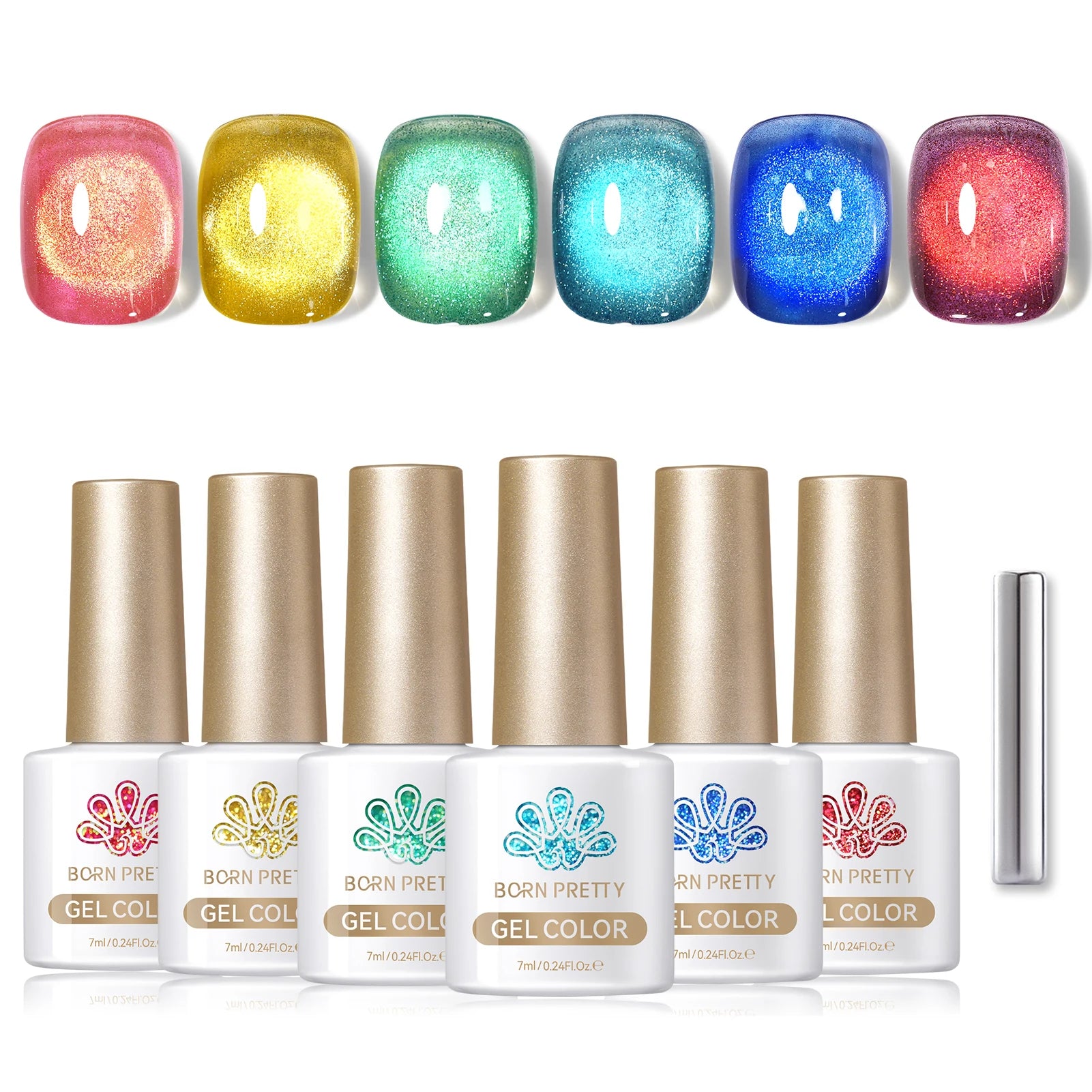 BORN PRETTY 7ml 6PCS Christmas Scarlet Carol Frosty Ode Cat Magnetic Eye Gel Nail Polish Set Winter Snowflake Soak Off UV Salon