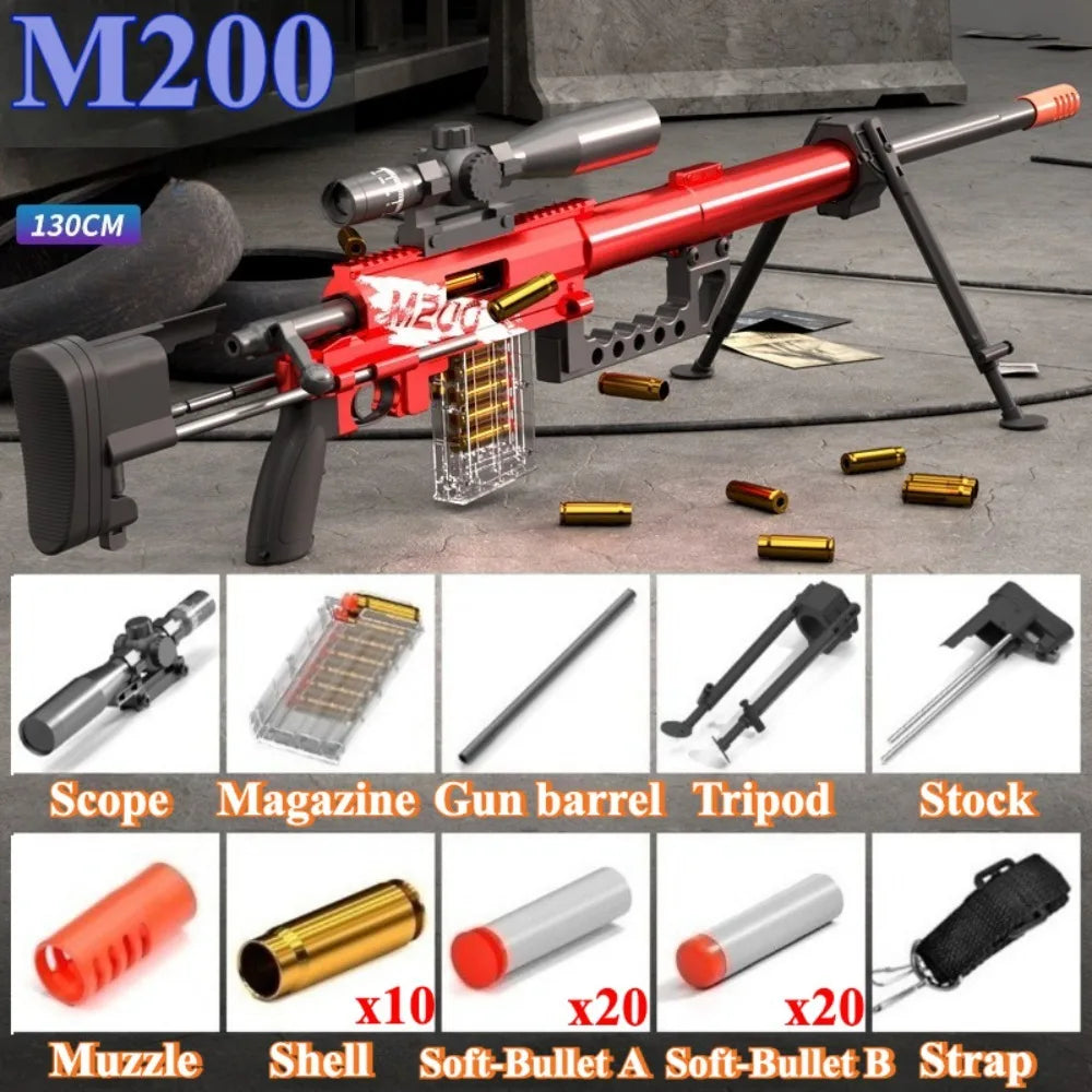 93/130cm M200 Shell Throwing Soft Bullet Toy Gun Manual Loading Sniper Rifle Model Can Fire Toy Gun Christmas Gift for Children