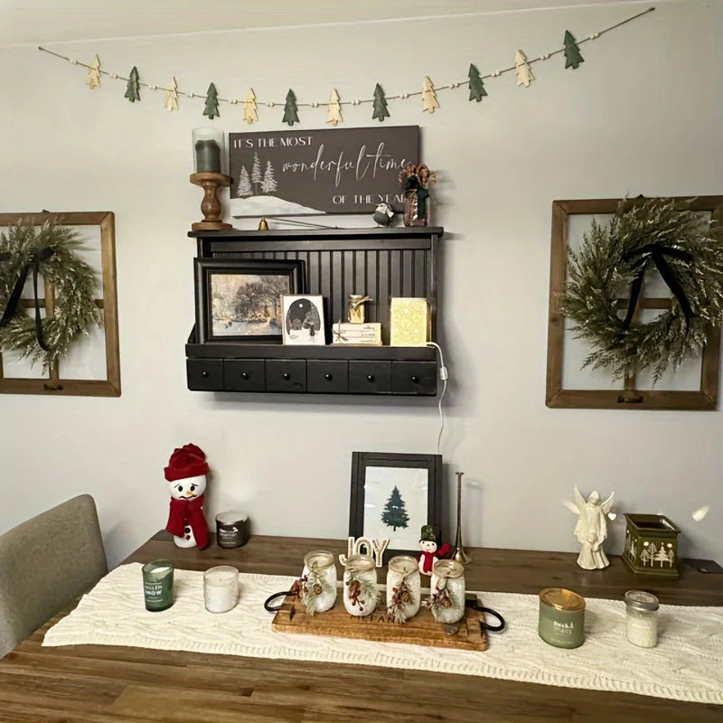 12 Tree Wooden Bead Wreath Rustic Artificial Wood Christmas Garland for Holiday Decor Fireplace Seasonal Decoration