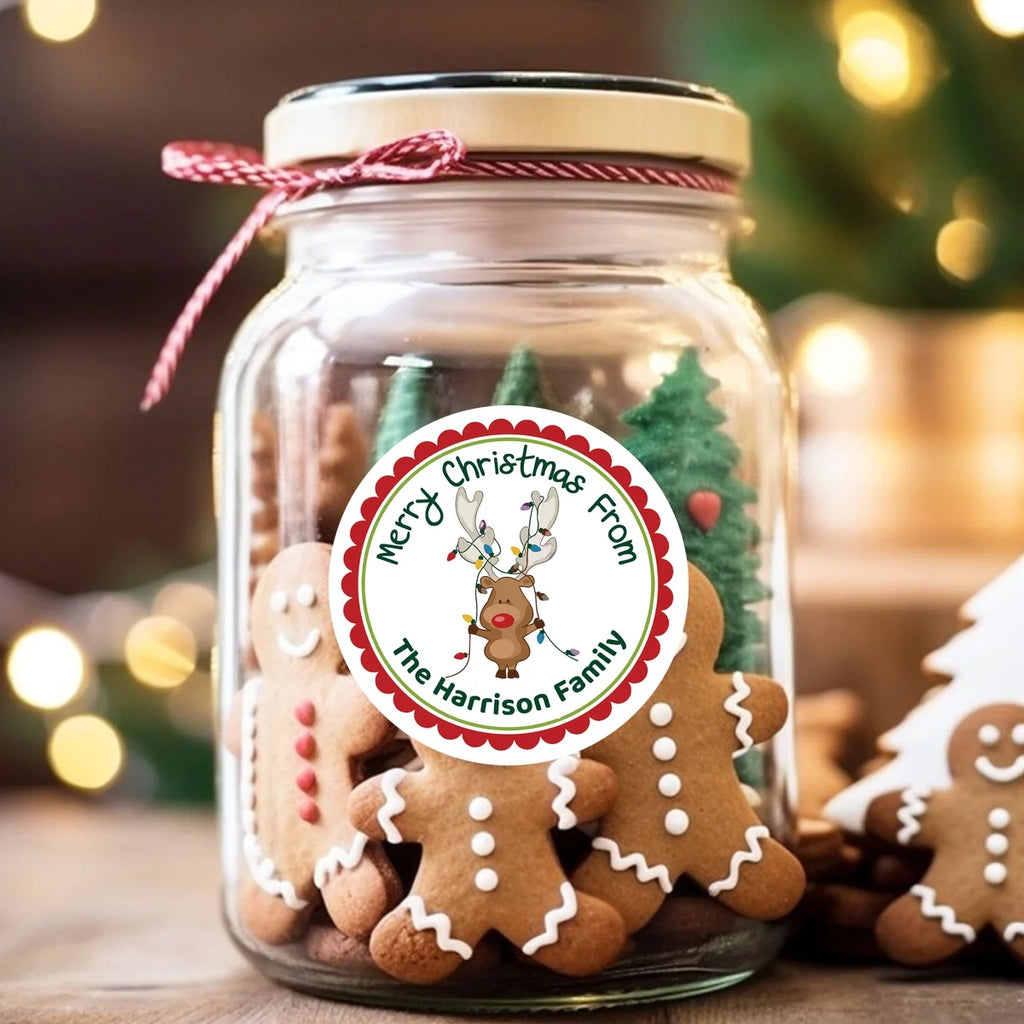 4-7CM Personalized Reindeer Christmas Sticker, Custom Holiday Gift and Envelope Labels - Harrison Family Merry Christmas Labels