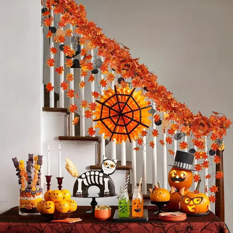 Artificial Maple Leaves String Maple Leaf Garland Plants Christmas Garden Indoor for Wedding Party Home Autumn Decoration