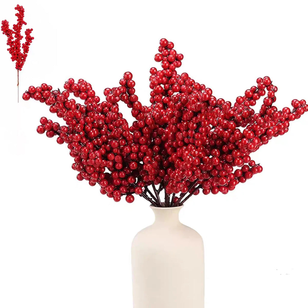 Artificial Red Berries Branch Christmas Fake Plants Flowers Lucky Holly Berry Stamen Wreath Ornaments Xmas Tree Party Home Decor