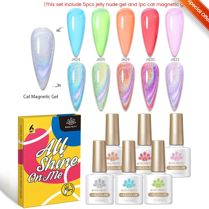 BORN PRETTY 7ml 6PCS Christmas Scarlet Carol Frosty Ode Cat Magnetic Eye Gel Nail Polish Set Winter Snowflake Soak Off UV Salon