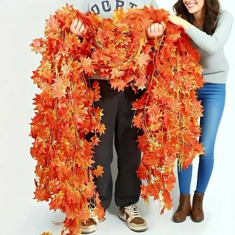Artificial Maple Leaves String Maple Leaf Garland Plants Christmas Garden Indoor for Wedding Party Home Autumn Decoration