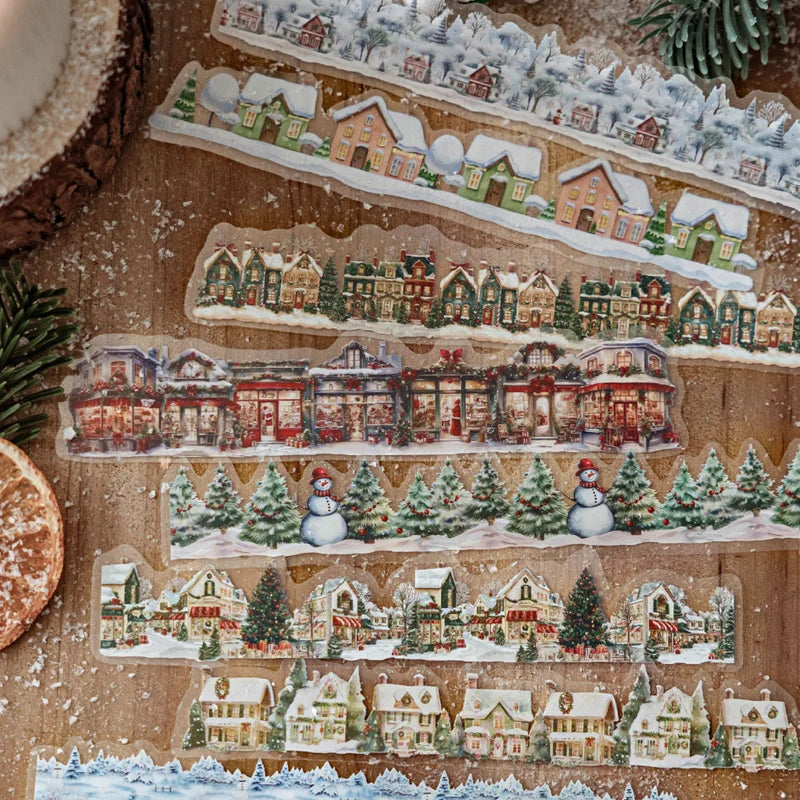 20 pieces/bag PET long strip stickers Christmas series theme stickers Handbook materials DIY greeting cards, envelopes, postcard