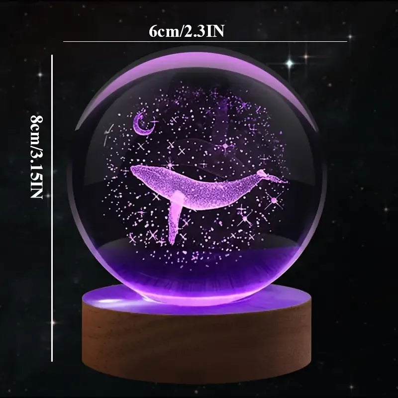 1pc 3D laser engraving ‌‌‌‌‌‌‌ moon with whale walk, crystal ball night light, modern polished glass decoration, Christmas, Hall