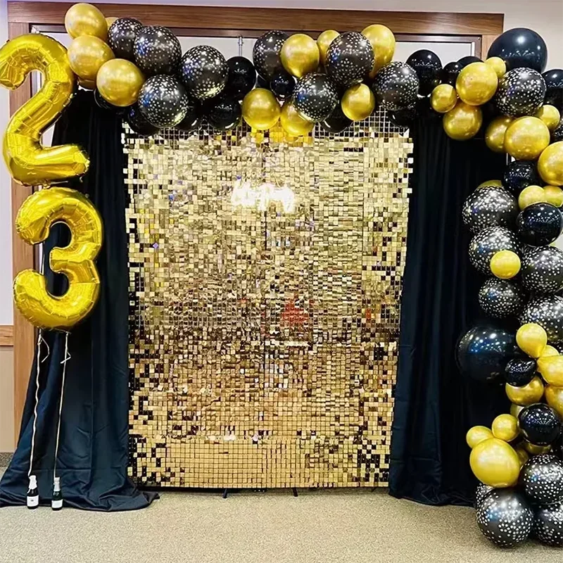 4 Ft * 6 Ft Glitter Sequins Background Wall Panel Gold Square Transparent Snap Panel Wedding Birthday Christmas Party Decoration