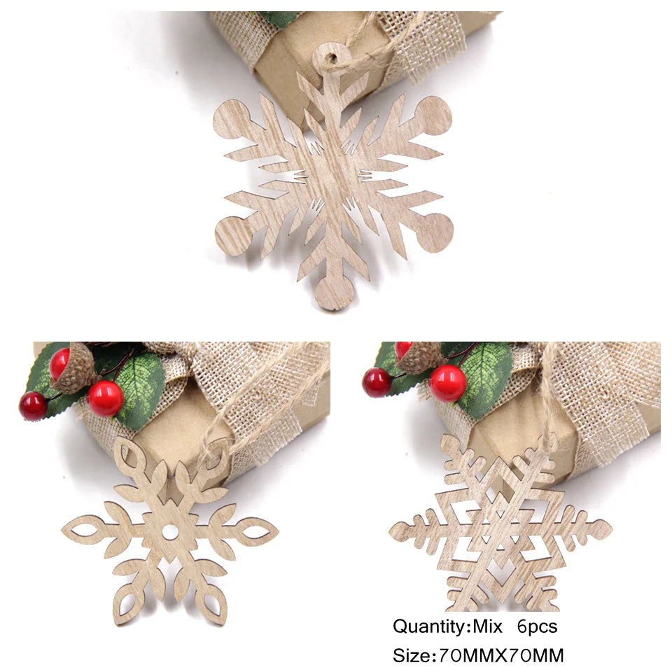 6PCS Vintage Christmas Wooden Pendant Hollow Canton Hanging Ornaments for Christmas Tree Decoration  DIY Wood Crafts Kids Toys