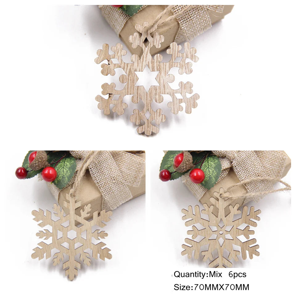 6PCS Vintage Christmas Wooden Pendant Hollow Canton Hanging Ornaments for Christmas Tree Decoration  DIY Wood Crafts Kids Toys