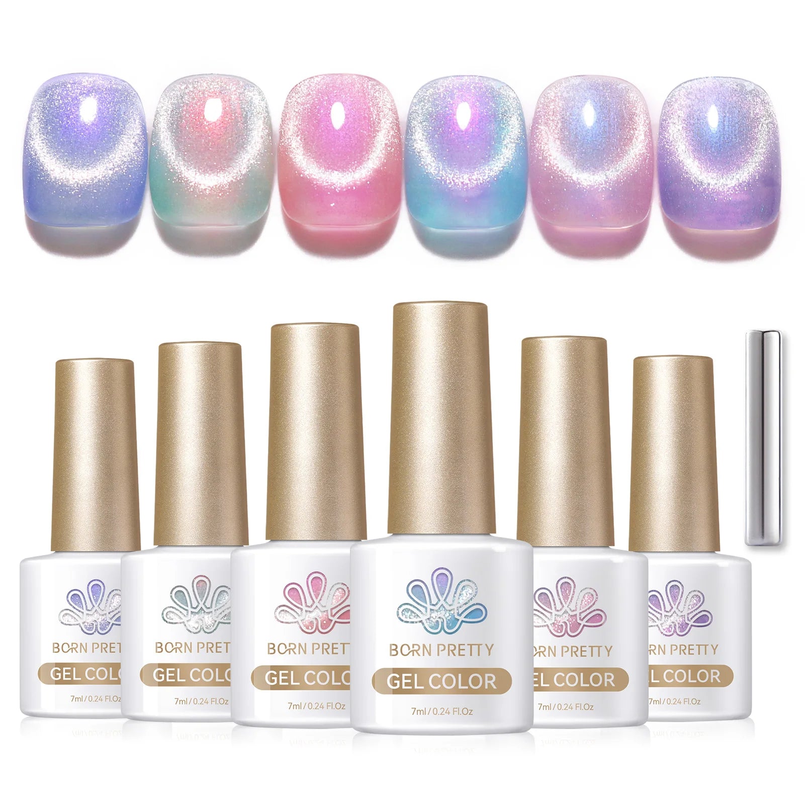 BORN PRETTY 7ml 6PCS Christmas Scarlet Carol Frosty Ode Cat Magnetic Eye Gel Nail Polish Set Winter Snowflake Soak Off UV Salon