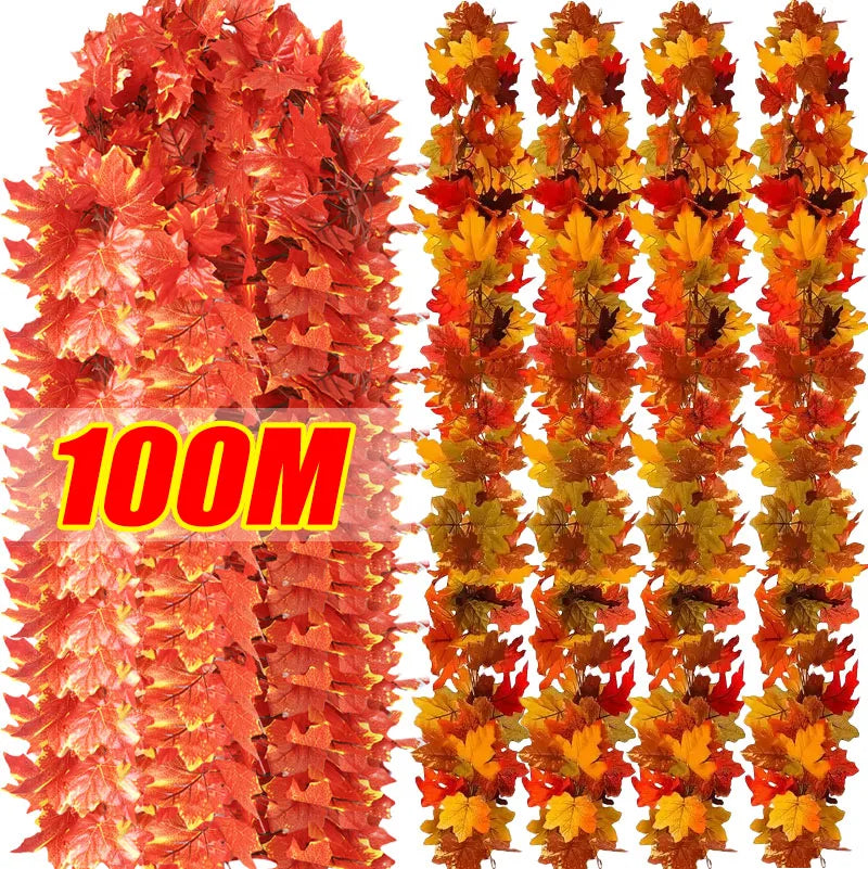 Artificial Maple Leaves String Maple Leaf Garland Plants Christmas Garden Indoor for Wedding Party Home Autumn Decoration