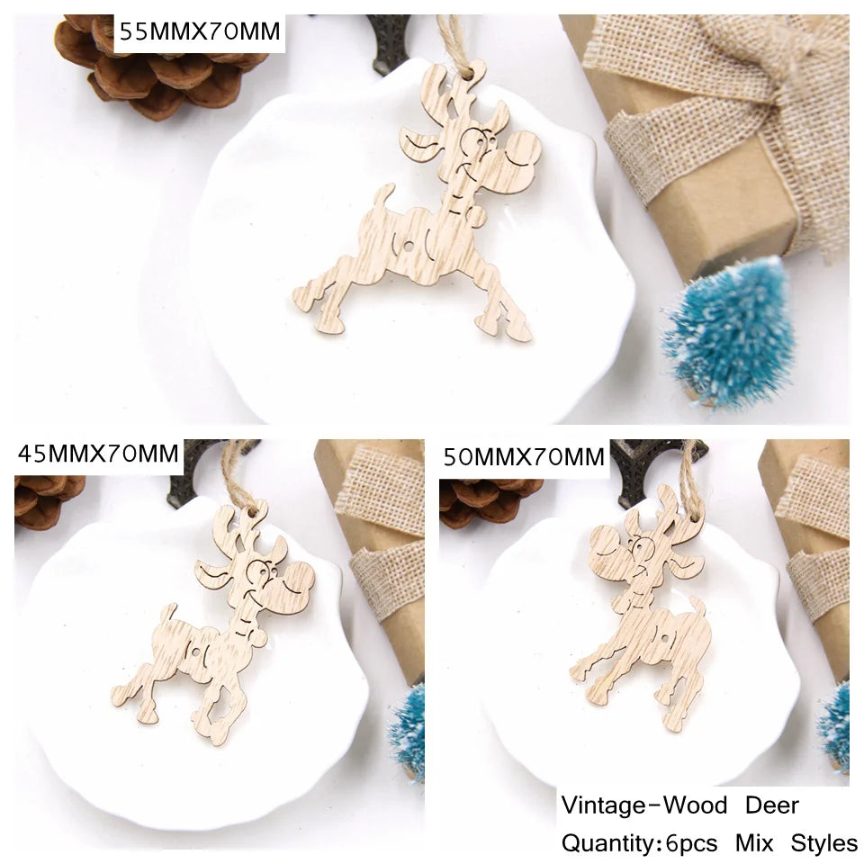 6PCS Vintage Christmas Wooden Pendant Hollow Canton Hanging Ornaments for Christmas Tree Decoration  DIY Wood Crafts Kids Toys
