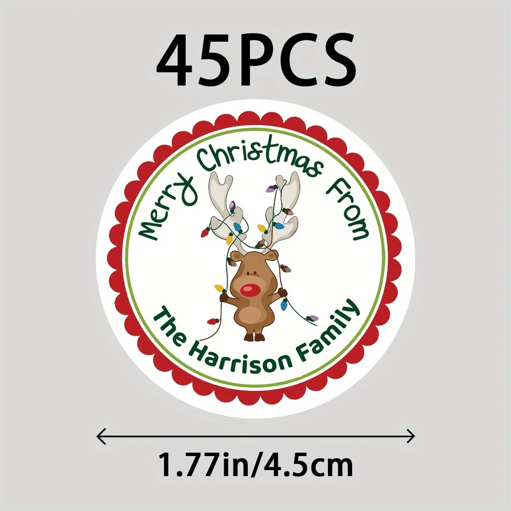 4-7CM Personalized Reindeer Christmas Sticker, Custom Holiday Gift and Envelope Labels - Harrison Family Merry Christmas Labels