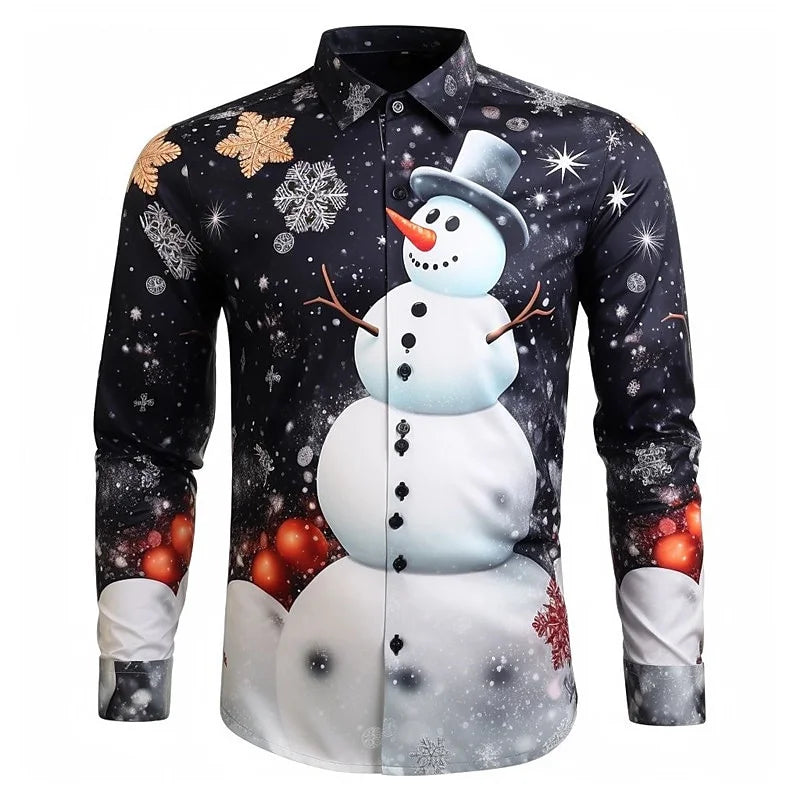 2024 Fashion Christmas Themed 3D Printed Men's Casual Long Sleeve Shirt Street Wear Party Size Shirt Santa Claus Hot Sale