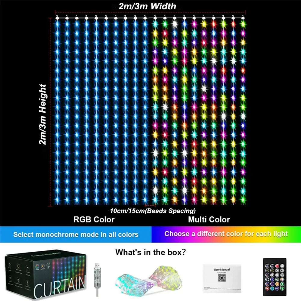 400-800 LED RGB Smart Curtain Lights with Music,App Controls and Remote,LED Party Lights for Christmas and Halloween Decor