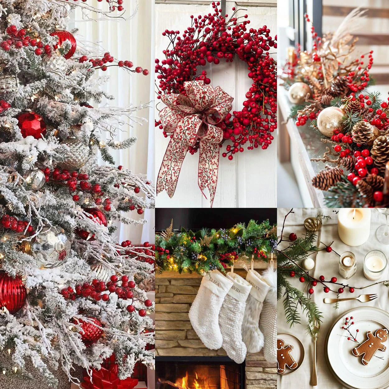 Artificial Red Berries Branch Christmas Fake Plants Flowers Lucky Holly Berry Stamen Wreath Ornaments Xmas Tree Party Home Decor