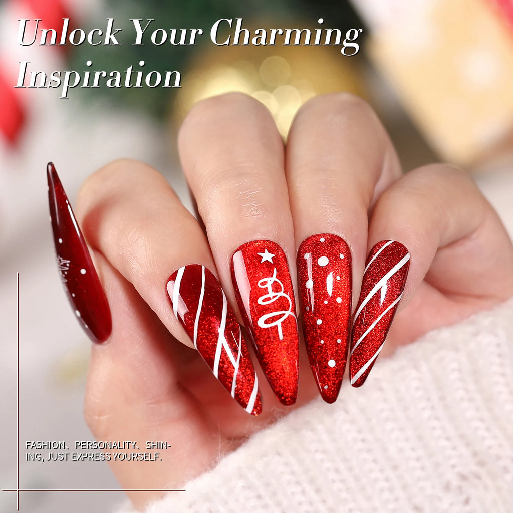 BORN PRETTY 7ml 6PCS Christmas Scarlet Carol Frosty Ode Cat Magnetic Eye Gel Nail Polish Set Winter Snowflake Soak Off UV Salon