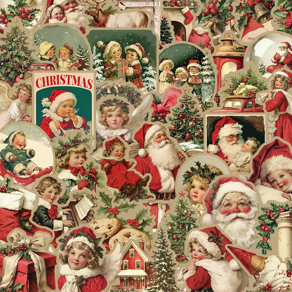 50pcs retro Christmas stickers suitcase cup laptop Christmas decoration paper-cut book guitar DIY waterproof stickers