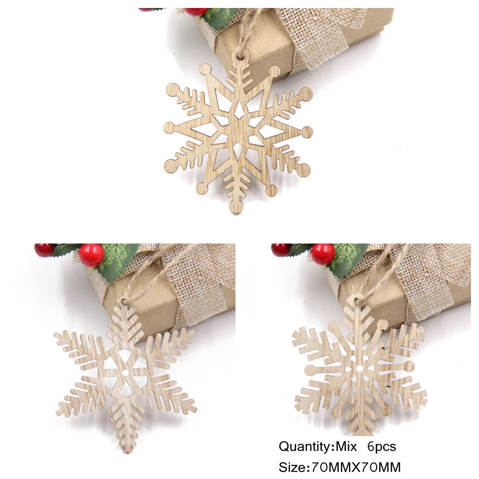 6PCS Vintage Christmas Wooden Pendant Hollow Canton Hanging Ornaments for Christmas Tree Decoration  DIY Wood Crafts Kids Toys