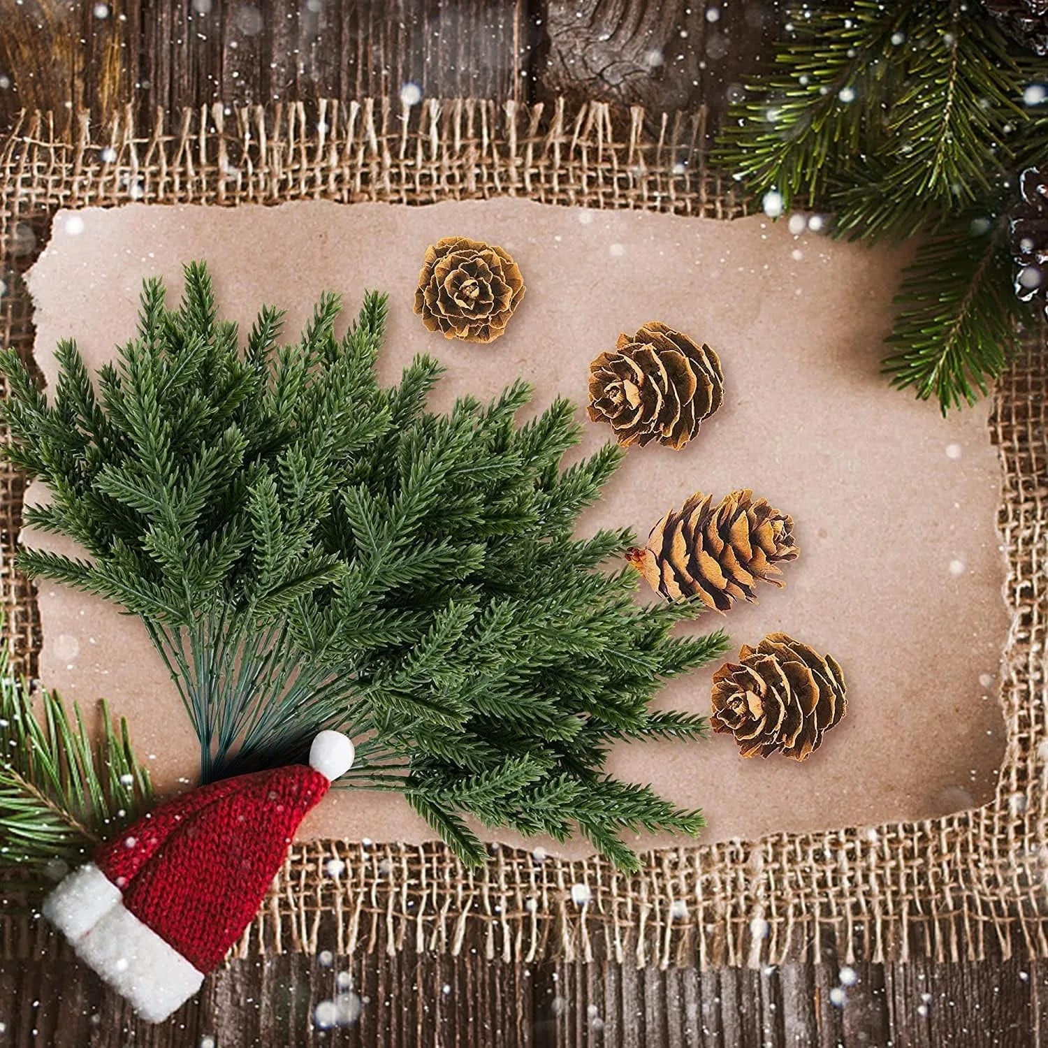 10Pcs Artificial Plants Pine Needles Branches Fake Green Plants Greenery Picks for DIY Christmas Garland Home Garden Decoration