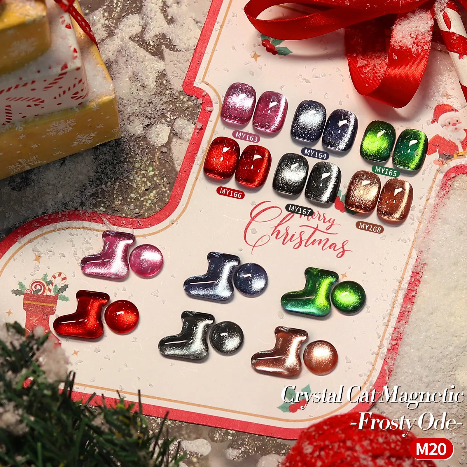 BORN PRETTY 7ml 6PCS Christmas Scarlet Carol Frosty Ode Cat Magnetic Eye Gel Nail Polish Set Winter Snowflake Soak Off UV Salon