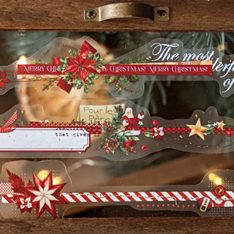 20 pieces/bag PET long strip stickers Christmas series theme stickers Handbook materials DIY greeting cards, envelopes, postcard