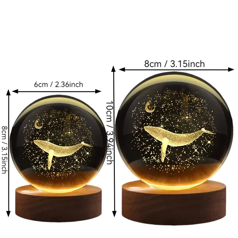 1pc 3D laser engraving ‌‌‌‌‌‌‌ moon with whale walk, crystal ball night light, modern polished glass decoration, Christmas, Hall