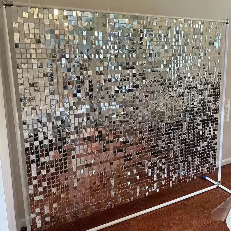 4 Ft * 6 Ft Glitter Sequins Background Wall Panel Gold Square Transparent Snap Panel Wedding Birthday Christmas Party Decoration