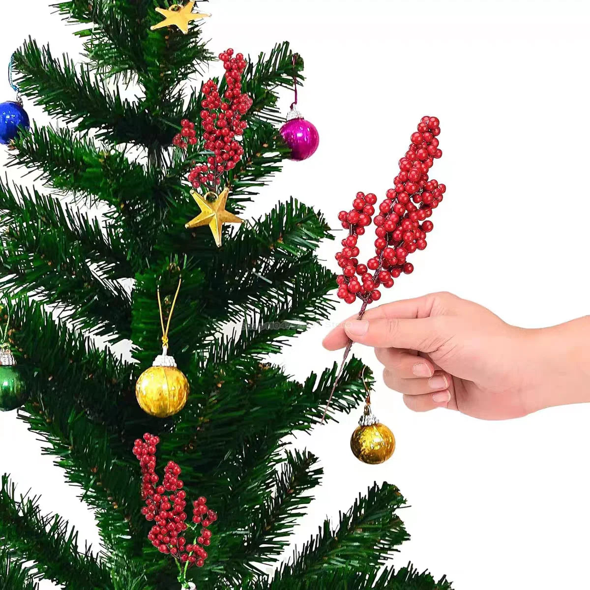 Artificial Red Berries Branch Christmas Fake Plants Flowers Lucky Holly Berry Stamen Wreath Ornaments Xmas Tree Party Home Decor