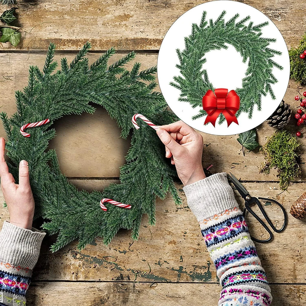 10Pcs Artificial Plants Pine Needles Branches Fake Green Plants Greenery Picks for DIY Christmas Garland Home Garden Decoration