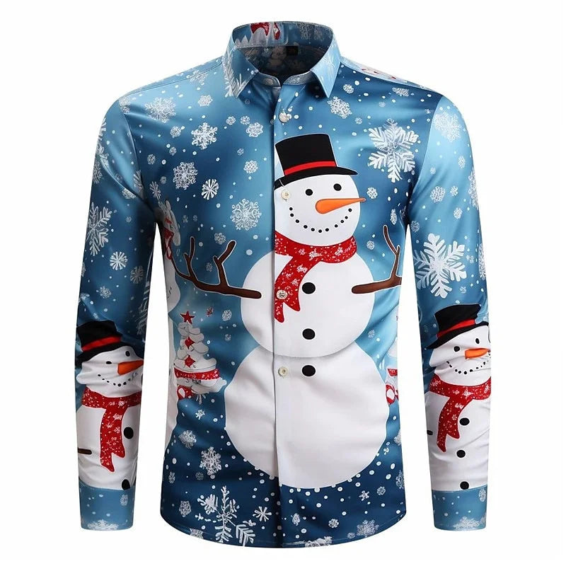 2024 Fashion Christmas Themed 3D Printed Men's Casual Long Sleeve Shirt Street Wear Party Size Shirt Santa Claus Hot Sale
