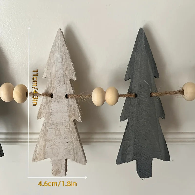 12 Tree Wooden Bead Wreath Rustic Artificial Wood Christmas Garland for Holiday Decor Fireplace Seasonal Decoration