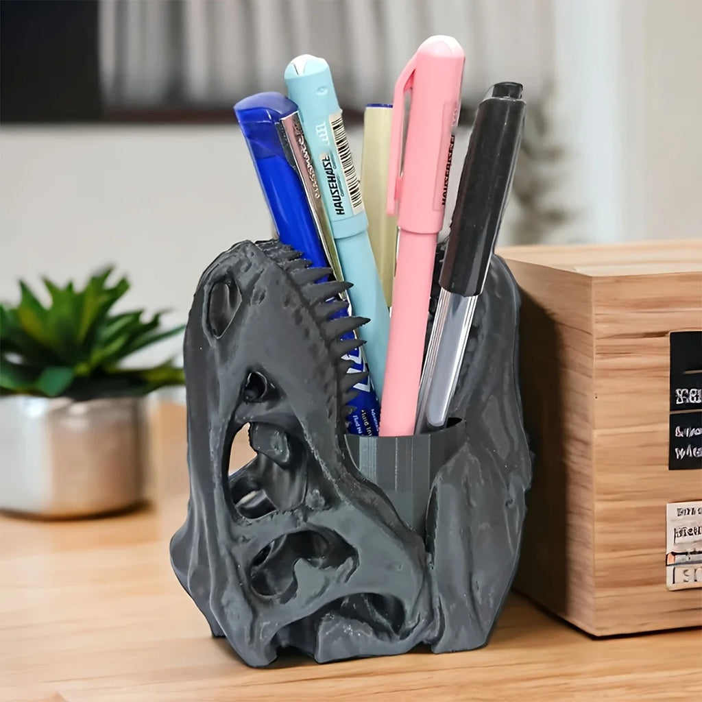 1pc Dinosaur skull pen holder, 3D printed, lightweight and portable, unique desktop organizer, suitable for Halloween, Christmas