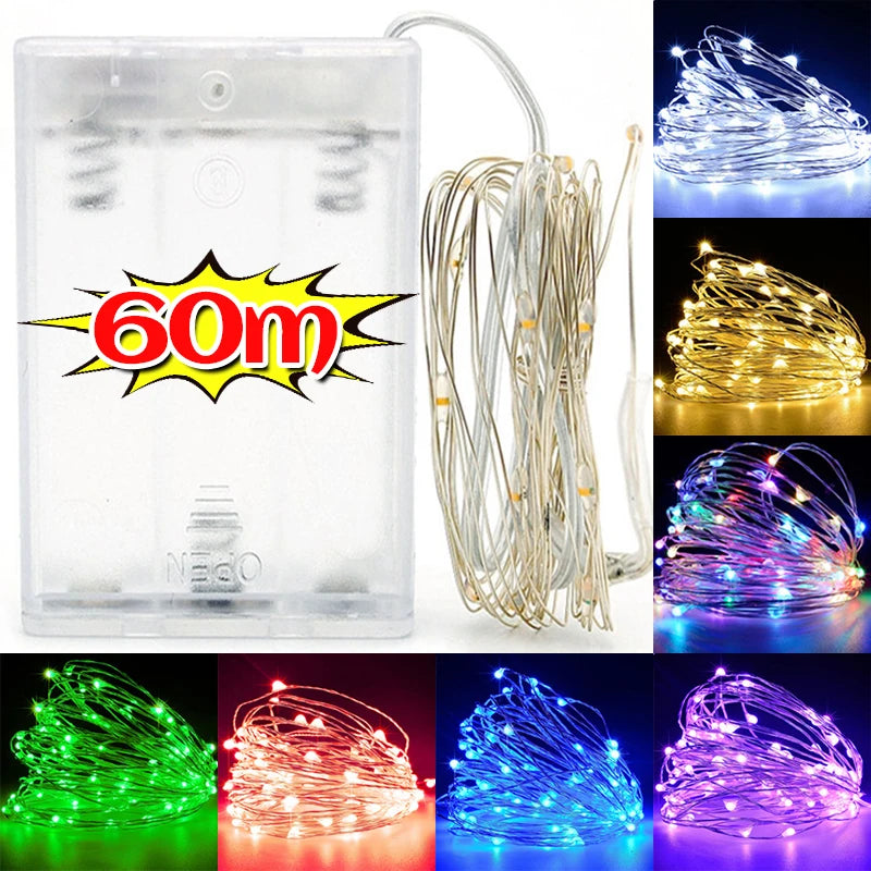 Battery Powered LED Lighting Strings Colorful Warm White Copper Wire Fairy String Lights for Christmas Wedding Party Home Decor