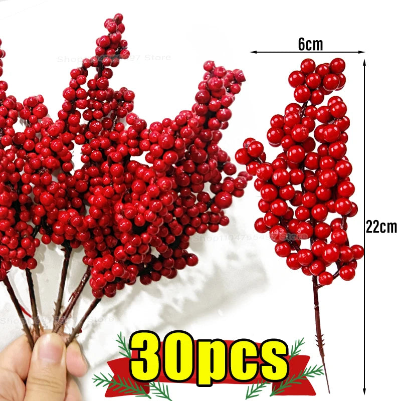 Artificial Red Berries Branch Christmas Fake Plants Flowers Lucky Holly Berry Stamen Wreath Ornaments Xmas Tree Party Home Decor
