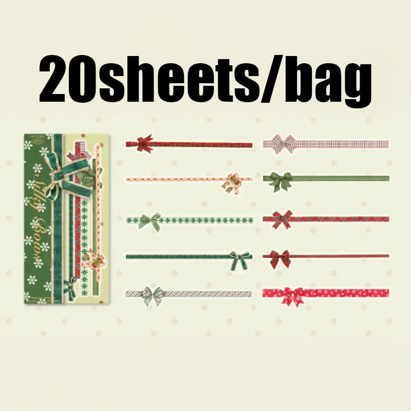 20 pieces/bag PET long strip stickers Christmas series theme stickers Handbook materials DIY greeting cards, envelopes, postcard