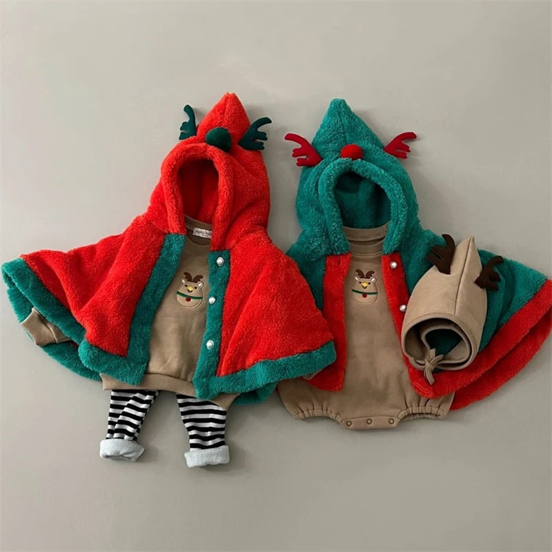 Baby Infant Cotton Rompers Christmas Santa Rudolph Toddler Boy Girl Sweatshirt With Hat Xmas Tree Autumn Winter Clothes Sweater